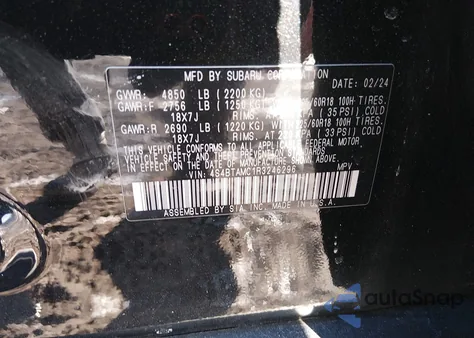 2024 Subaru Outback Limited z USA, uszkodzony, nr VIN 4S4BTAMC1R3246296